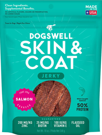 Dogswell Jerky Skin and Coat Grain-Free Salmon 10oz.
