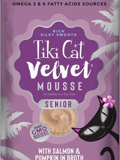Tiki Pets Cat Velvet Senior Mousse with Salmon and Pumpkin in Broth 2.4oz. (Case of 12)