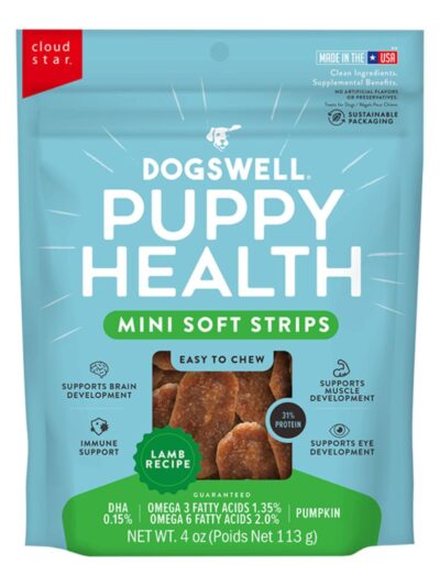 Dogswell Dog Lifestage Puppy Treats Mini Soft Strips Lamb 4Oz