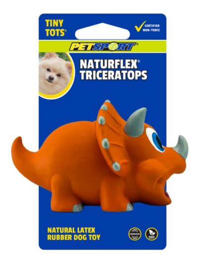 Petsport USA NaturFlex Dinosaur Latex Dog Toy Triceratops, 4ea/4 in, Tiny Tot