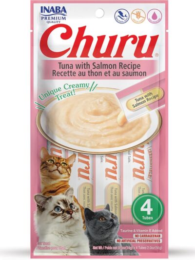 Inaba Churu Puree Cat Treats Tuna/Salmon .5oz. 4 Pk (Case of 6)