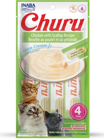 Inaba Churu Puree Cat Treats Chicken/Scallop .5oz. 4 Pk (Case of 6)