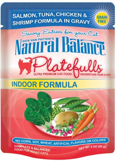 Natural Balance Pet Foods Original Ultra Platefulls Morsels in Gravy Wet Cat Food Pouch Salmon, Tuna, Chicken & Shrimp 3oz