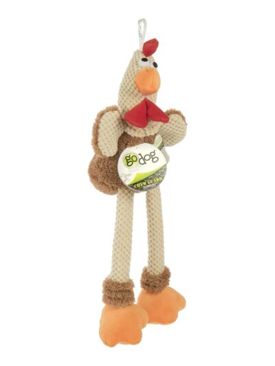 Godog Checkers Skinny Rooster Dog Toy Brown Large
