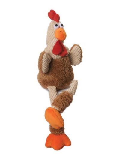 Godog Checkers Skinny Rooster Dog Toy Brown Small
