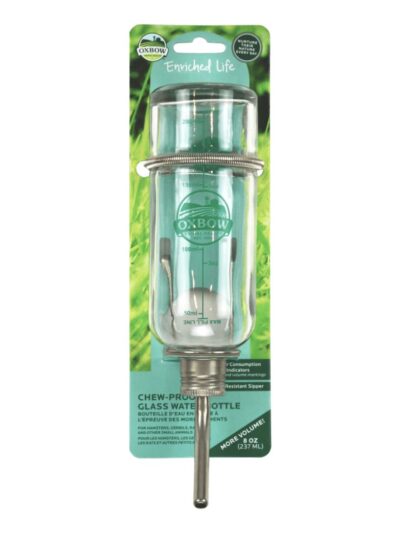 Oxbow Animal Health Enriched Life Chew Proof Glass Water Bottle Silver 1ea/8 oz