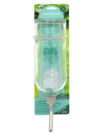 Oxbow Animal Health Enriched Life Chew Proof Glass Water Bottle Silver 1ea/32 oz