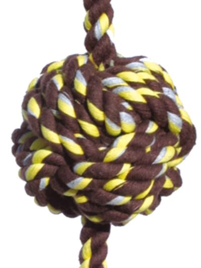 Mammoth Pet Products Monkey Fist Ball Dog toy w/Rope Ends Brown/Yellow 1ea/SM, 13 in