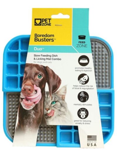 Pet Zone Boredom Busterz Duo Slow Feeder/Licking Mat Blue/Gray