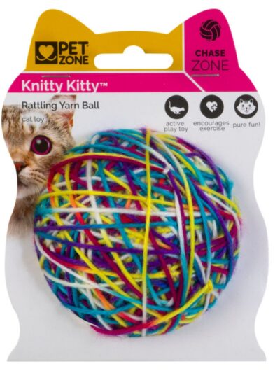 Pet Zone Products Knitty Kitty Rattle Yarn Ball Cat Toy SM (2 pack)
