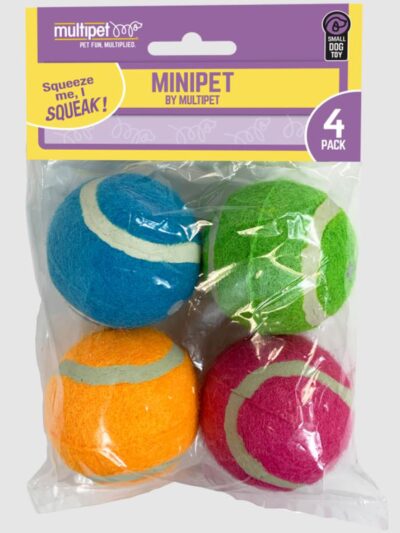 Multipet Squeaky Tennis Balls 4Pk. 2 Inch