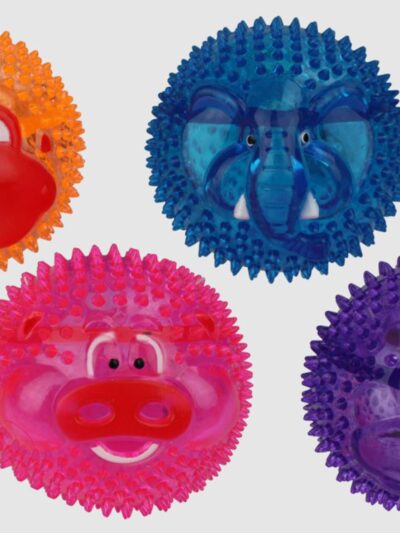 Multipet TPR Light-Up Balls Dog Toy with Animal Faces Elephant Assorted 1ea/3 in