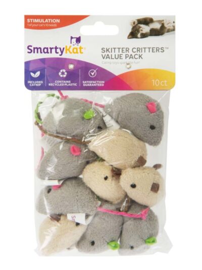 SmartyKat Skitter Critters Mice Catnip Toy Grey, Tan, 1ea/10 ct, Value pk