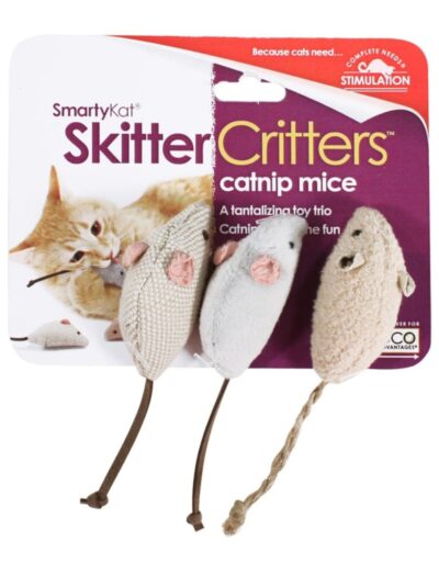 SmartyKat Skitter Critters Mice Catnip Toy Grey, Tan, 1ea/3 pk