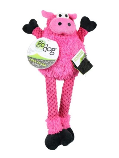 Godog Checkers Skinny Pig Dog Toy Pink Small