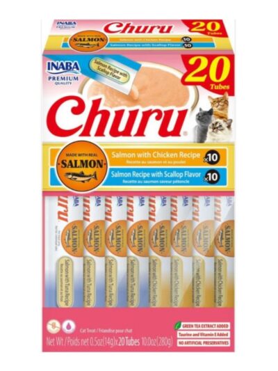 Inaba Churu Puree Cat Treats Variety Box Salmon/Chiken/Sclp .5oz.-20 Pk