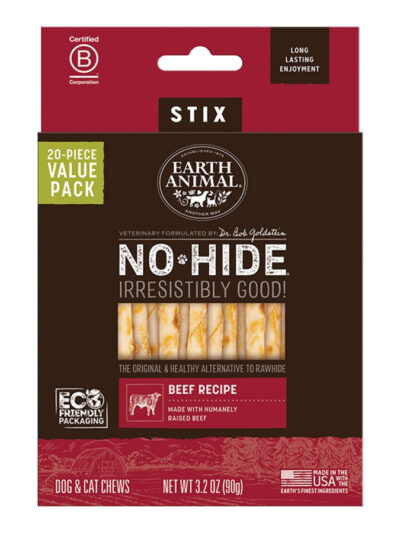 EARTH ANIMAL DOG NO-HIDE STIX BEEF VALUE 20 PACK
