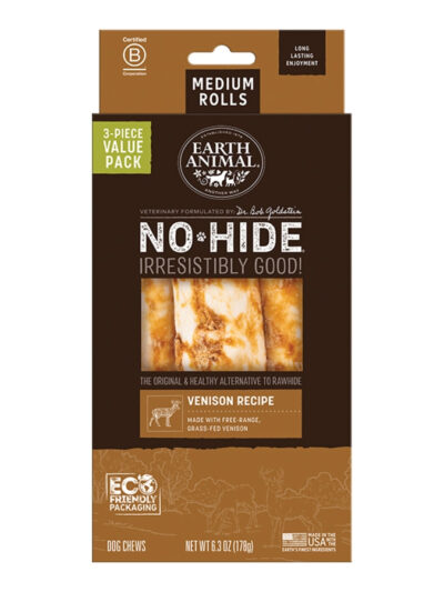 EARTH ANIMAL DOG NO-HIDE VENISON ROLLS MEDIUM VALUE 3 PACK