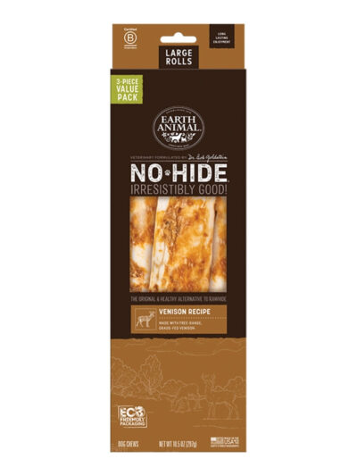 EARTH ANIMAL DOG NO-HIDE VENISON ROLLS LARGE VALUE 3 PACK