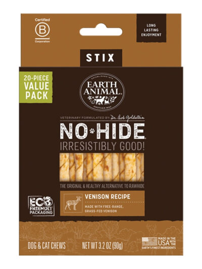 EARTH ANIMAL DOG NO-HIDE STIX VENISON VALUE 20 PACK