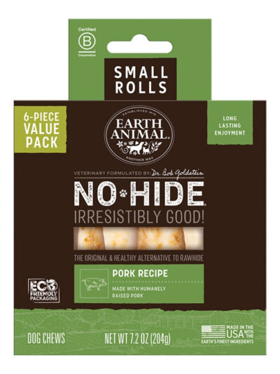 EARTH ANIMAL DOG NO-HIDE PORK ROLLS SMALL VALUE 6 PACK