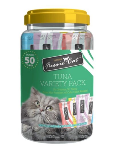 Fussie Cat Puree .5oz. Tuna Variety Pack 50Ct Green Jar