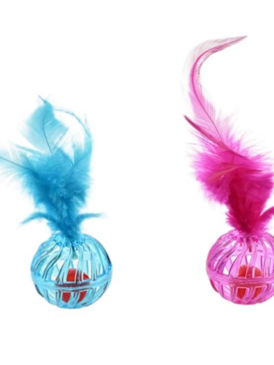Max & Marlow Ball with Feather Assorted Cat Value Toys Display 24ea/24Pc