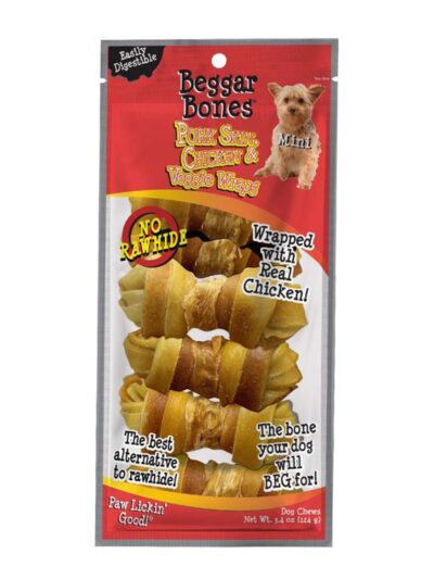 Savory Prime Beggar Bones Pork Skin, Chicken & Veggie Wraps Dog Treats 1ea/SM, 7 pk