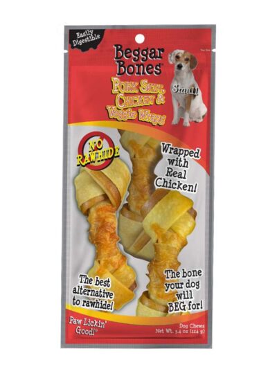 Savory Prime Beggar Bones Pork Skin, Chicken & Veggie Wraps Dog Treats 1ea/SM, 3 pk