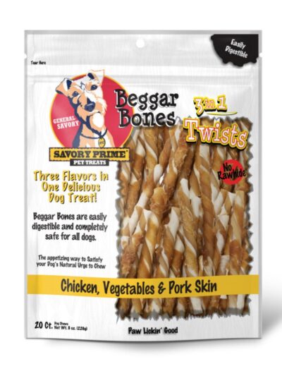 Savory Prime Beggar Bone 3in1 Twists Dog Treat Chicken, Vegetable & Pork, 1ea/20 ct