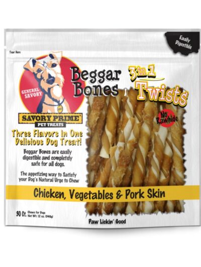 Savory Prime Beggar Bone 3in1 Twists Dog Treat Chicken, Vegetable & Pork, 1ea/30 ct