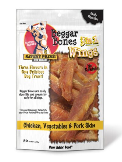 Savory Prime Beggar Bone 3in1 Wings Dog Treat Chicken, Vegetable & Pork, 1ea/5 ct