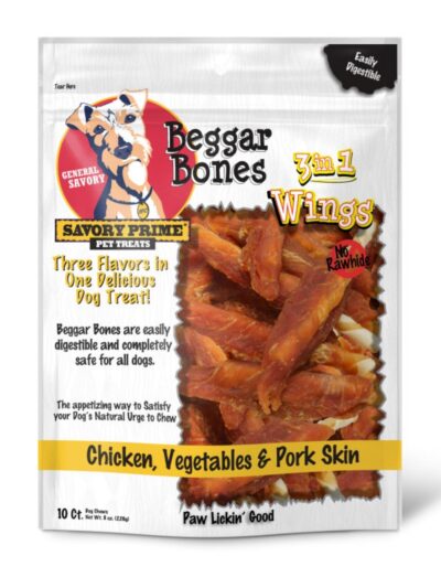 Savory Prime Beggar Bone 3in1 Wings Dog Treat Chicken, Vegetable & Pork, 1ea/10 ct