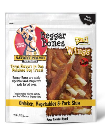 Savory Prime Beggar Bone 3in1 Wings Dog Treat Chicken, Vegetable & Pork, 1ea/15 ct