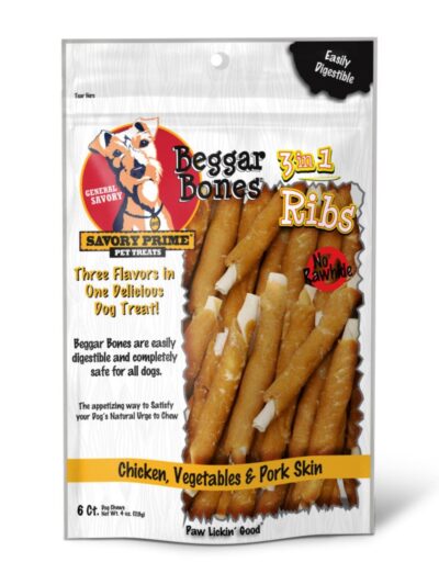 Savory Prime Beggar Bone 3in1 Ribs Dog Treat Chicken, Vegetable & Pork, 1ea/6 ct