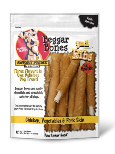 Savory Prime Beggar Bone 3in1 Ribs Dog Treat Chicken, Vegetable & Pork, 1ea/12 ct