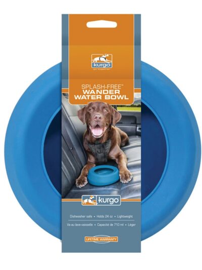 Kurgo Dog Wander Splash Free Water Bowl Blue