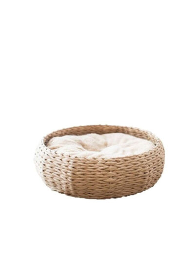 PetPals Buttercup Cozy Nest Hand Woven Pet Bed Beige & Cream 16 in