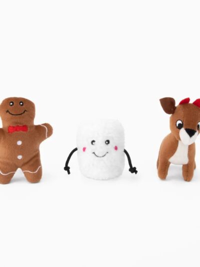 Zippypaws Holiday Miniz Santas Friends Red/White XSmall