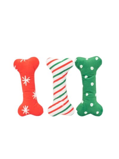 Zippypaws Holiday Patterned Bones Red/Green/White Medium - 3 Pk