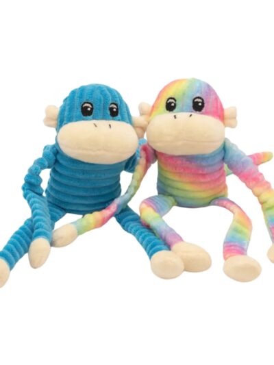 Zippy Paws Spencer The Crinkle Monkey Rainbow/Blue Small- 2 Pk