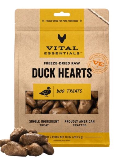 Vital Essentials Dog Freeze Dried Treat Duck Hearts 10oz.