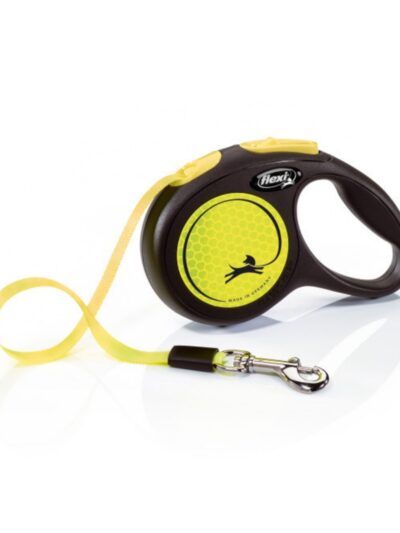 Flexi Classic Retractible Neon Reflective Tape Leash Black/Neon Yellow, 1ea/XS, 10 ft