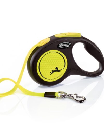 Flexi Classic Retractible Neon Reflective Tape Leash Black/Neon Yellow, 1ea/SM, 16 ft