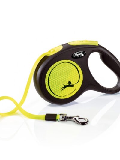 Flexi Classic Retractible Neon Reflective Tape Leash Black/Neon Yellow, 1ea/MD, 16 ft