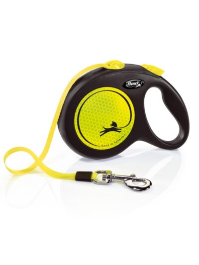 Flexi Classic Retractible Neon Reflective Tape Leash Black/Neon Yellow, 1ea/LG, 16 ft