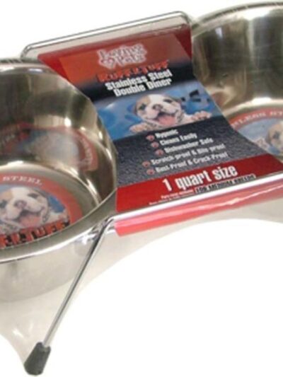 Loving Pets Stainless Steel Double Dog Diner Wrapped Silver 1ea/0.5 pt