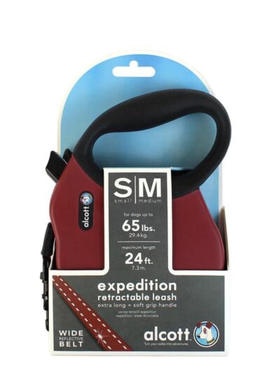 Alcott Expedition Retractable Belt Leash Red Small/Medium-24Ft
