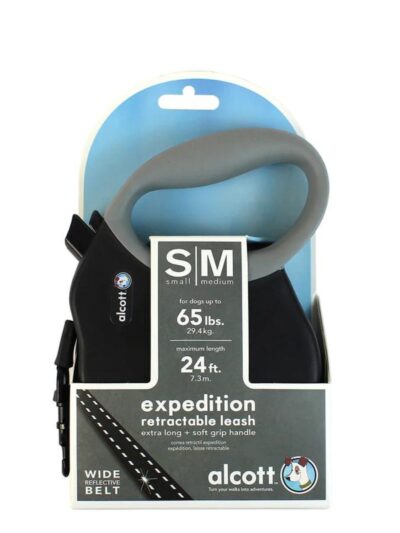 Alcott Expedition Retractable Belt Leash Black Small/Medium-24Ft
