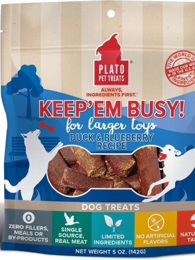 Plato Dog Keep Em Busy Duck And Blueberry Treats Large 5oz.